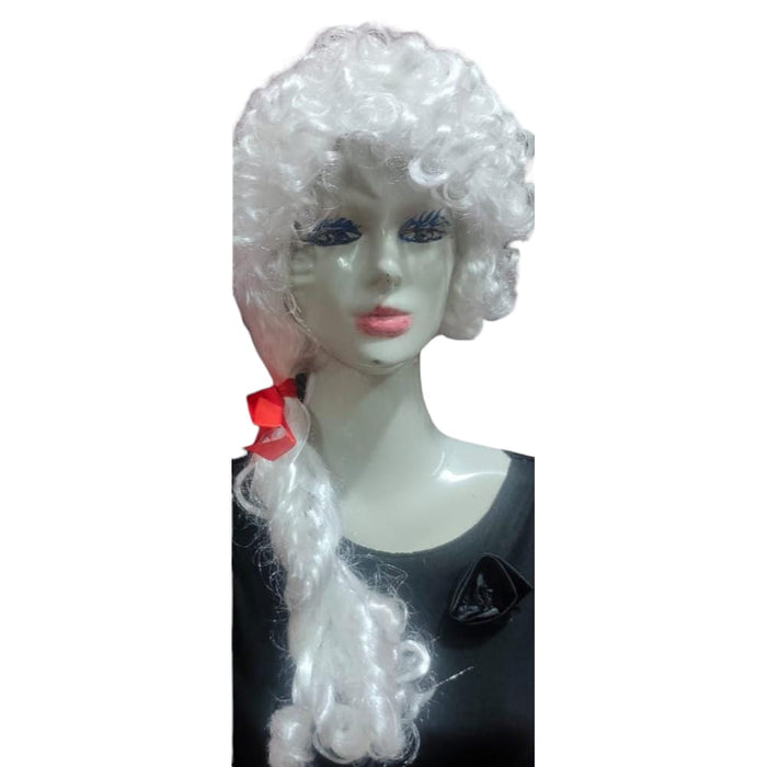 Short Curly Wig For Women HA-5, White, Red Ribbon