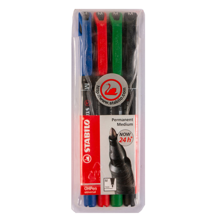 Stabilo OHP Pen Permanent, Medium ,Wallet of 4, Assorted Colors