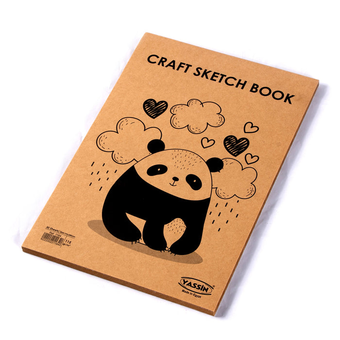 Yassin 1164 Glued Craft Sketch Book, Panda, 28x19.3 cm, 30 Sheets