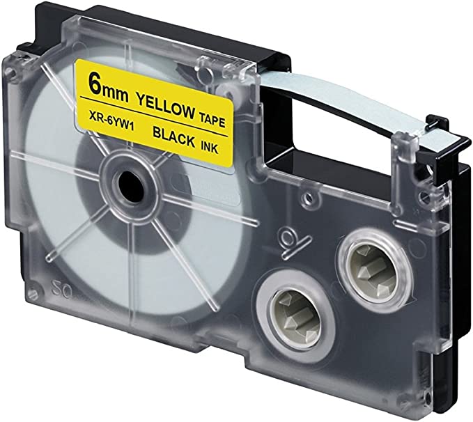 Casio XR Tape Cartridge for Label Printer, 6 mm, Black Ink
