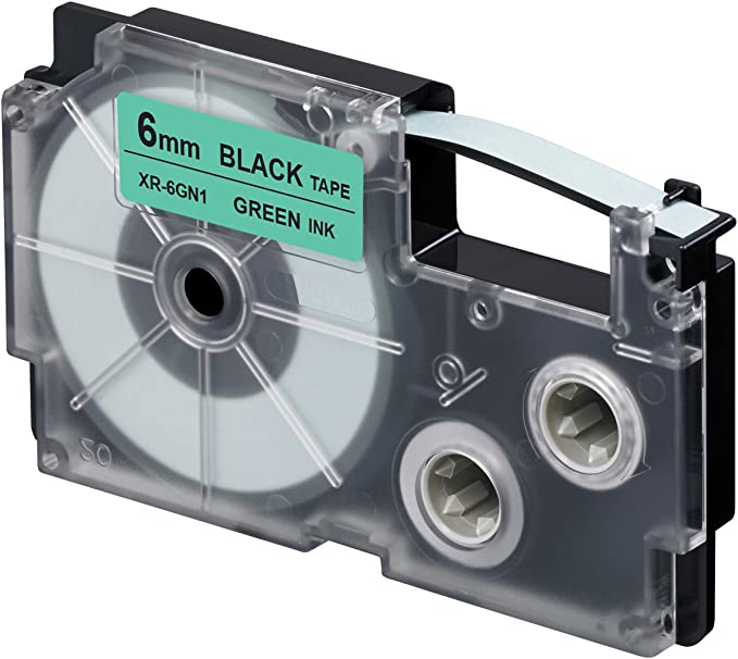 Casio XR Tape Cartridge for Label Printer, 6 mm, Black Ink