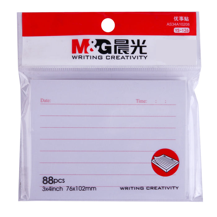 M&G YS-126 Adhesive Notes, 7.6x10.2 cm, Lined, 88 Sheets