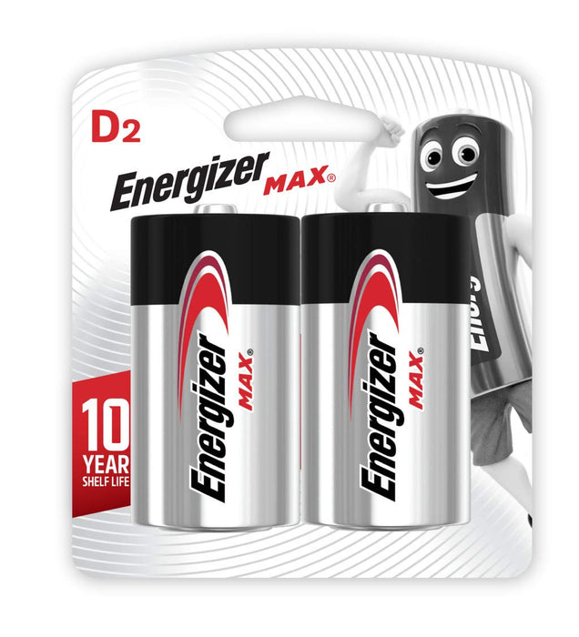 Energizer Max D2 Alkaline Batteries, 2 Pieces - 1.5 Volt