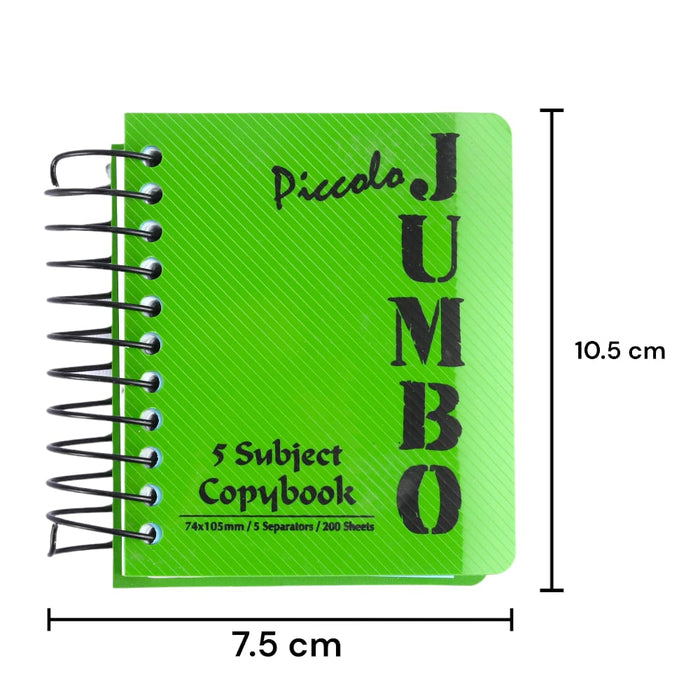 كشكول سلك جامبو بيكولو 200 ورقة, مقاس A7 ( 7.5 x 10.5 سم), مقسم على 5 مواضيع من منترا