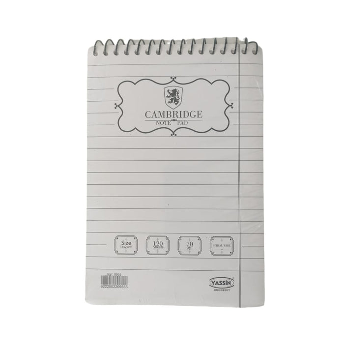 Yassin 955 Spiral Note Pad, Cambridge, 14x20 cm, 120 Sheets, White