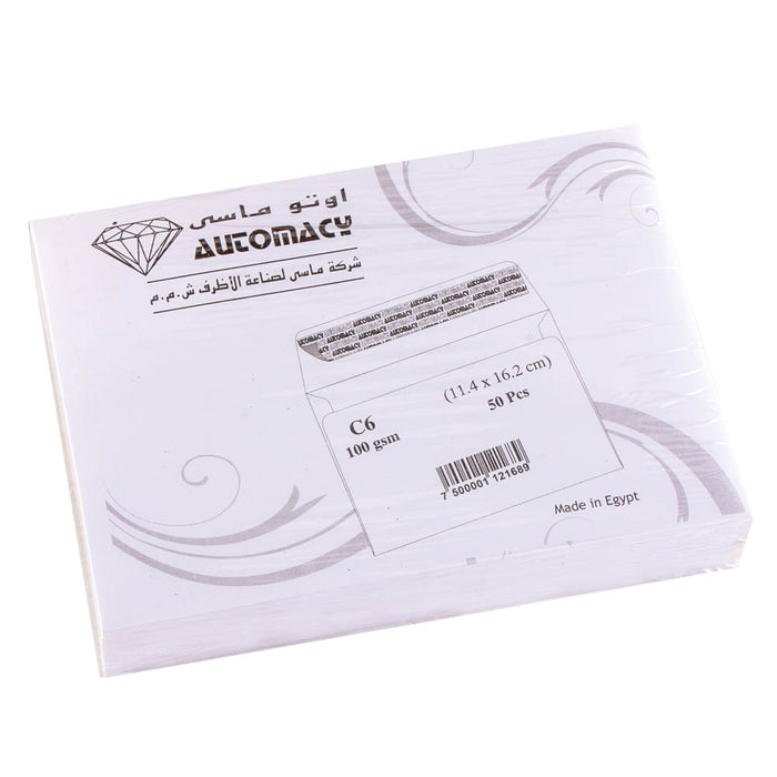 Automacy Paper Envelope, C6 (11.4X16.2cm), 100 gm, Pack of 50