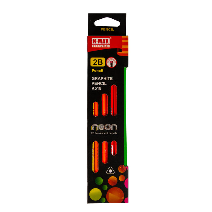 K-Max K518 Pencil with Eraser, 2B, Pack Of 12
