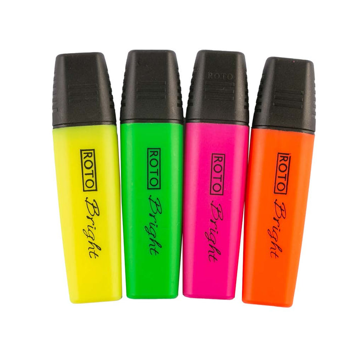 Roto Bright Text Highlighter, Set Of 4 Markers, 2-6mm, Multicolor