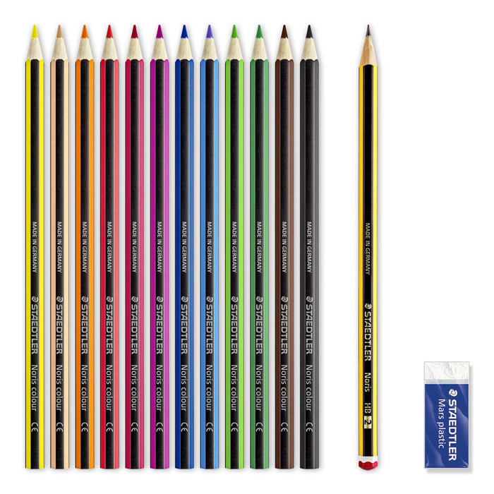 Staedtler Noris 185 Set of 12 Color Pencils + HB Wooden Pencil + Eraser