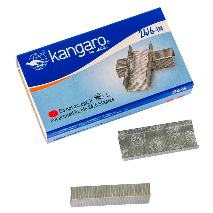Kangaro 24/6 Staples,1000 Pieces, Silver