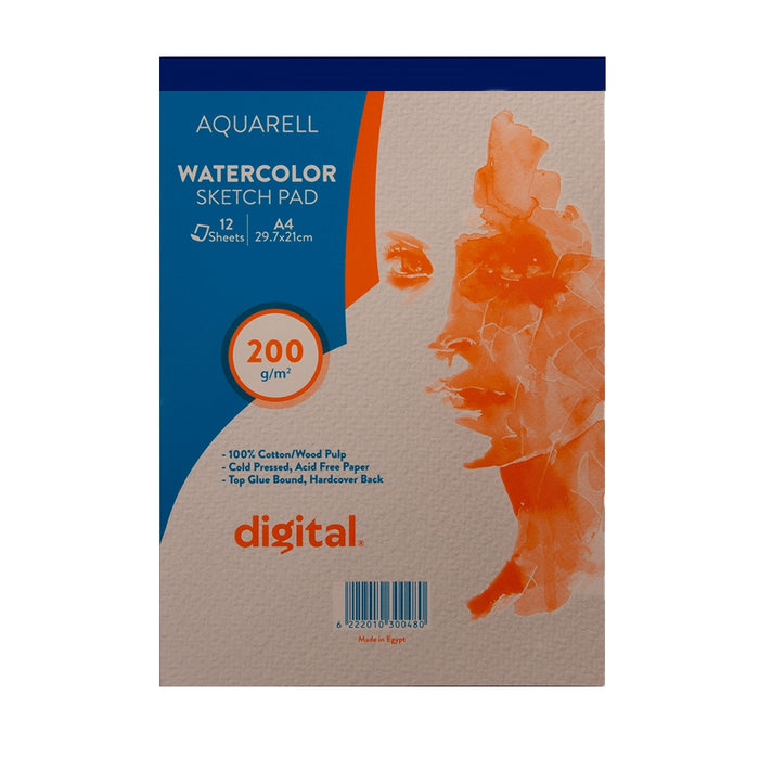 Digital Glued Watercolor Sketch Pad, 200 g/m² , 12 Sheets White