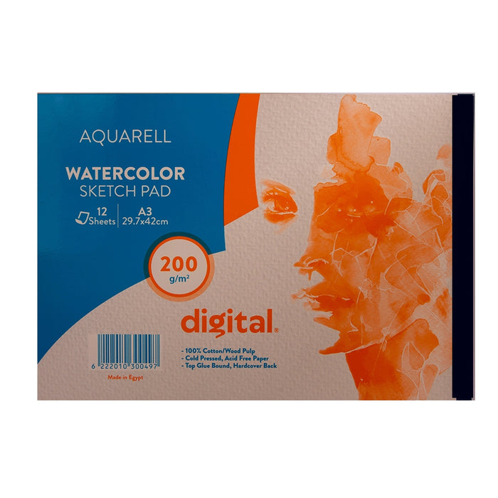 سكتش رسم بالألوان المائية من ديجيتال, 200 جم/م² ,12 ورقة, أبيض