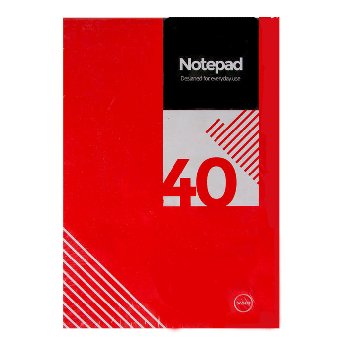 Sasco Block Note, Glued, Lined, A4 (29.5 x 21cm), 40 Sheets, Red