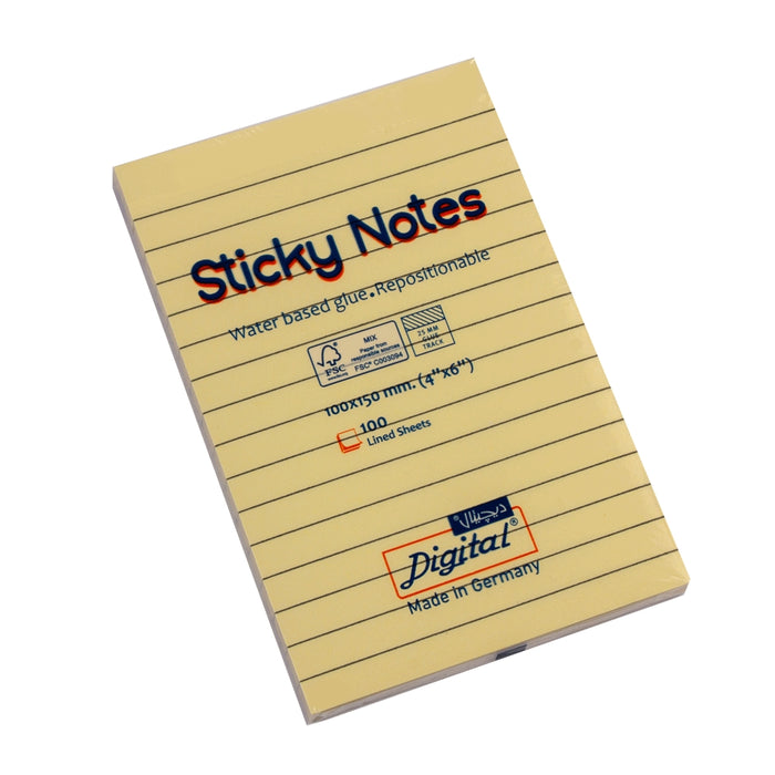 Digital 5669-01-L Notes Sticky, 10x15 cm, Lined, 100 Sheets, Yellow