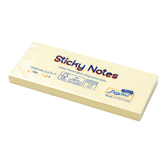 Digital 5653-01 Sticky Notes, 5x4 cm, 3x100 Sheets, Yellow