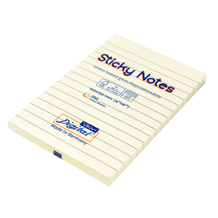 Digital 5669-01-L Notes Sticky, 10x15 cm, Lined, 100 Sheets, Yellow