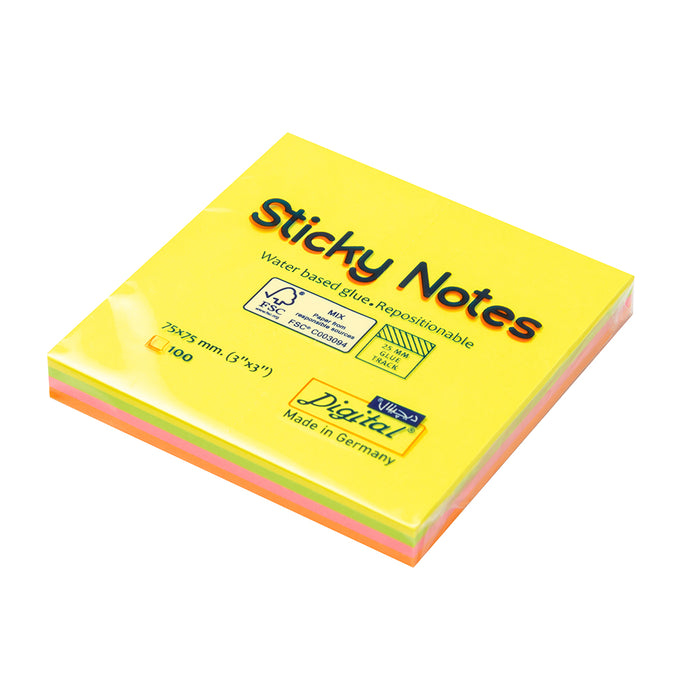 Digital 5654-39-PK1-B Sticky Notes, 7.5x7.5 cm, 100 Sheets, Multi Color