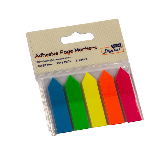 Digital 2682-09 Sticky Page Markers, 1.2x5 cm, Arrow, 25 Sheets x 5 Color