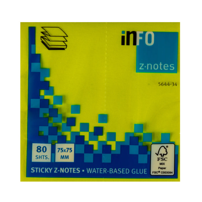 Info 5644-34 Sticky Z-Notes, 7.5x7.5 cm, 80 Sheets, Brilliant Yellow