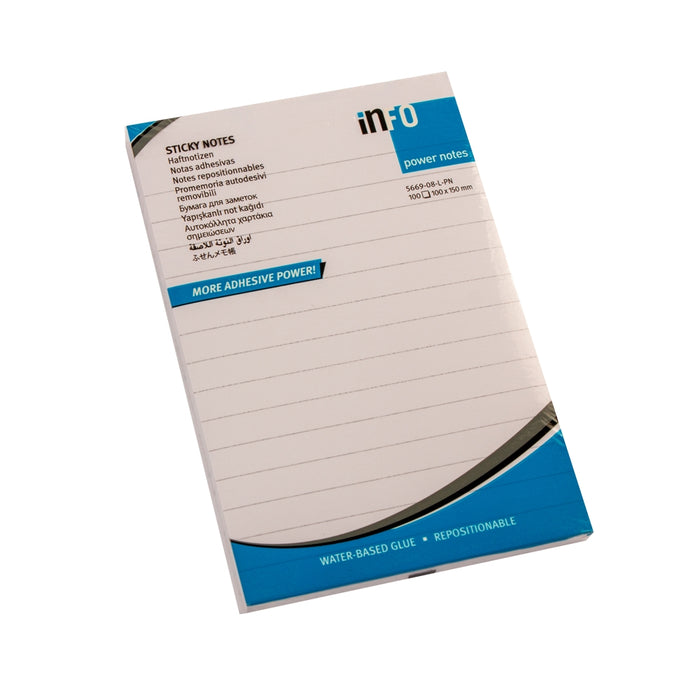 Info Sticky Notes 5669-08-L-PN , 10x15 cm, Lined, 100 Sheets, White