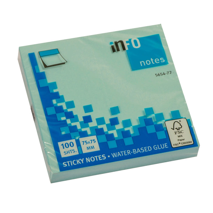 Info 5654-72 Sticky Notes, 7.5x7.5 cm, 100 Sheets, Blue
