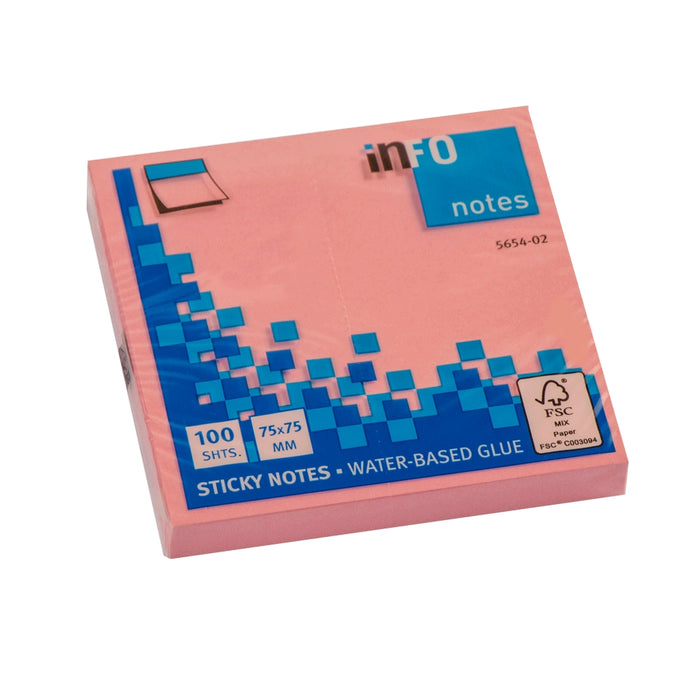 Info 5654-02 Sticky Notes, 7.5x7.5 cm, 100 Sheets, Pink