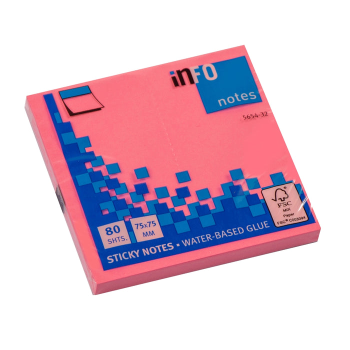 Info 5654-32 Rainbow Sticky Notes, 7.5x7.5 cm, 80 Sheets, Pink