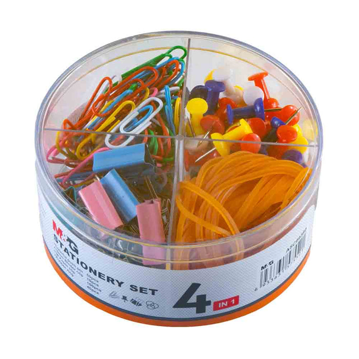 M&G ASC 99380 Stationery Set (Binder Clips, Rubber Band, Push Pins, Paper Clips)