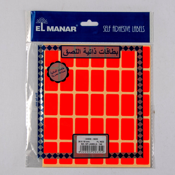 El Manar 655 Self Adhesive Label ,30x18 mm, Rectangle, Red, 140 Pcs
