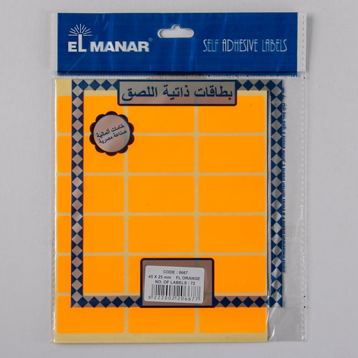 El Manar 667 Self Adhesive Label ,45x25 mm, Rectangle, 72 Pcs, Orange
