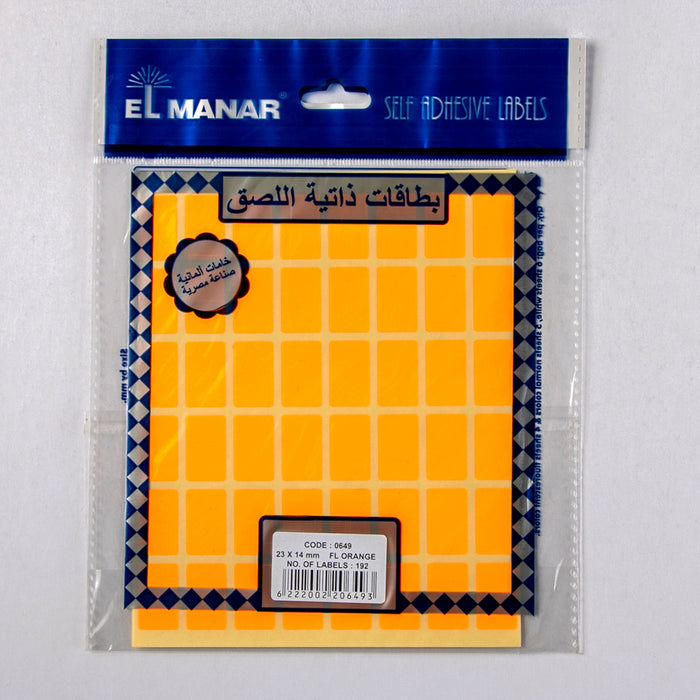 El Manar 649 Self Adhesive Label ,23x14 mm, Rectangle, Orange, 192 Pcs