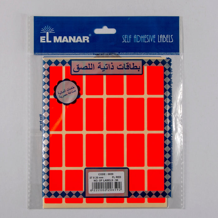 El Manar 659 Self Adhesive Label ,37x20 mm, Rectangle, Red, 96 Pcs