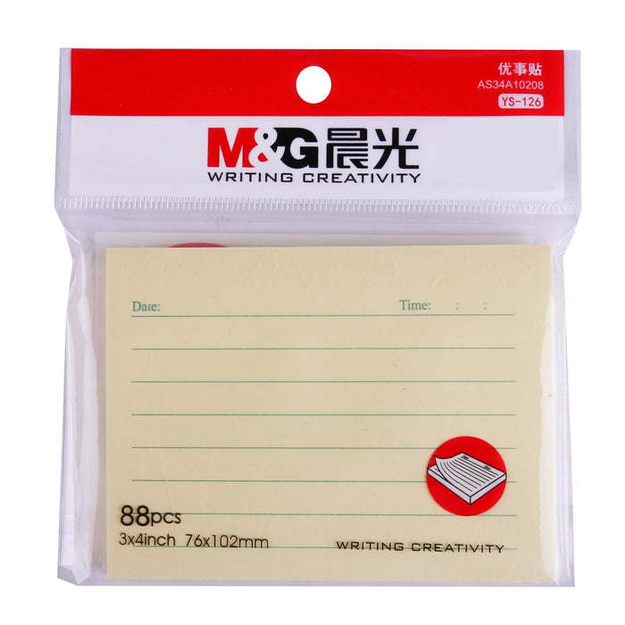 M&G YS-126 Adhesive Notes, 7.6x10.2 cm, Lined, 88 Sheets