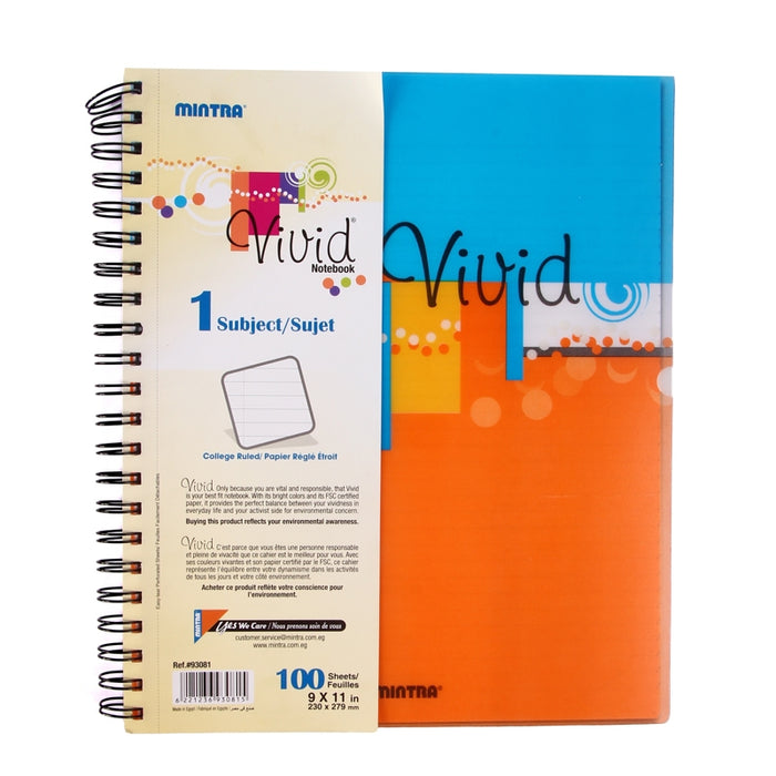 Mintra Vivid Notebook, 1 Subject, 23 x 27.9 cm, Lined Ruling, 100 Sheets