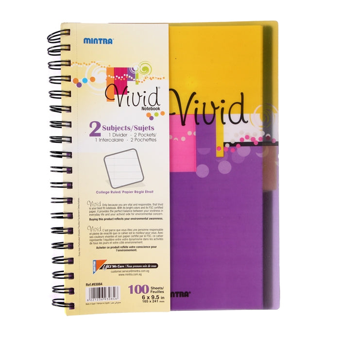 Mintra Vivid Notebook, 2 Subject, Size 16.5 x 24 cm, Lined Ruling 100 Sheets