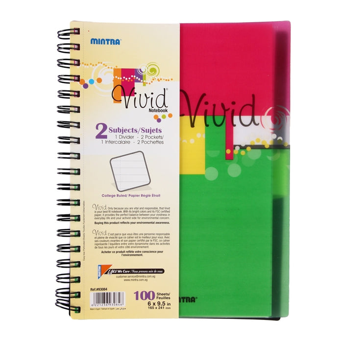 Mintra Vivid Notebook, 2 Subject, Size 16.5 x 24 cm, Lined Ruling 100 Sheets
