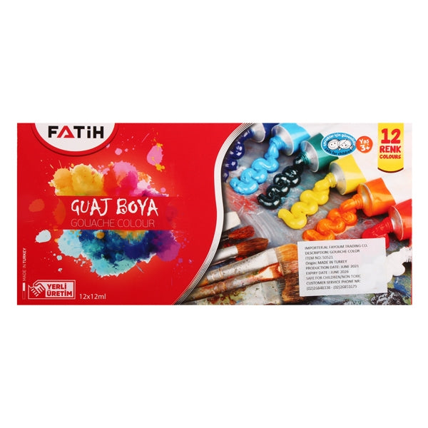Fatih 50521 Gouache Colors 12 ml., Set of 12