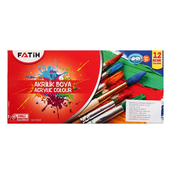 Fatih 50501 Acrylic Colors, 12 ml., Set of 12