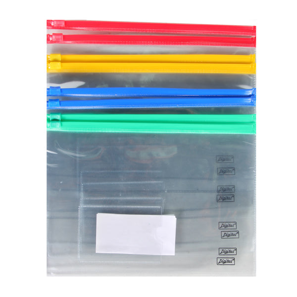 Digital PP Zipper File, Multi Color, Pack of 8
