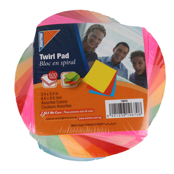 Mintra Twirl Pad, 8.6x8.6 cm, 600 Sheets, Assorted Colors