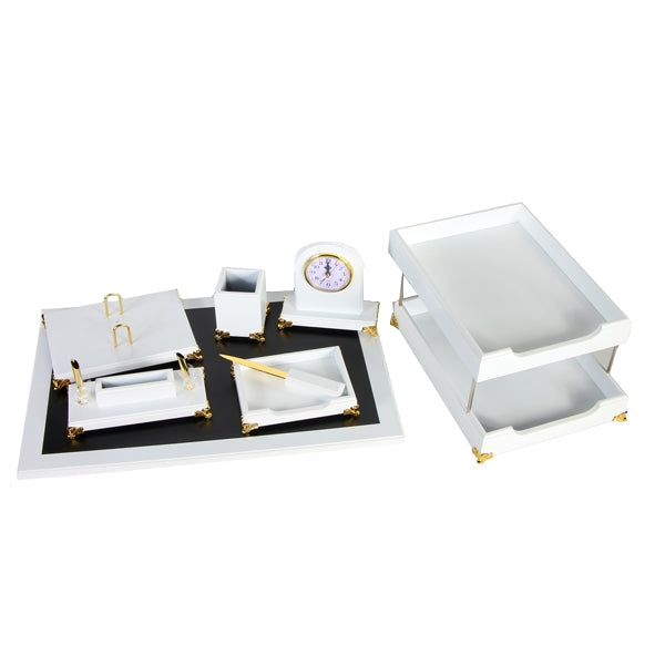 K-Max XL658W Wooden Desk Set, 8 Pcs, White × Black