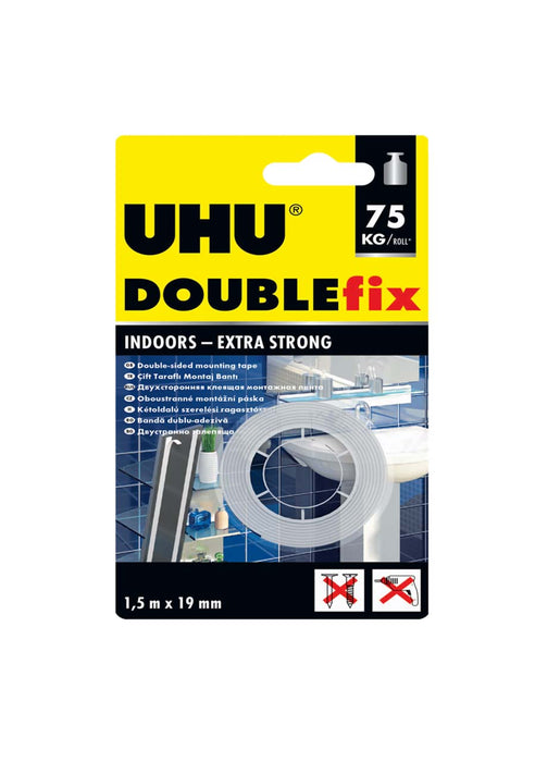 UHU Doublefix 46855 Two-Sided Indoors-Extra Strong Tape 1.5 m x 19 mm