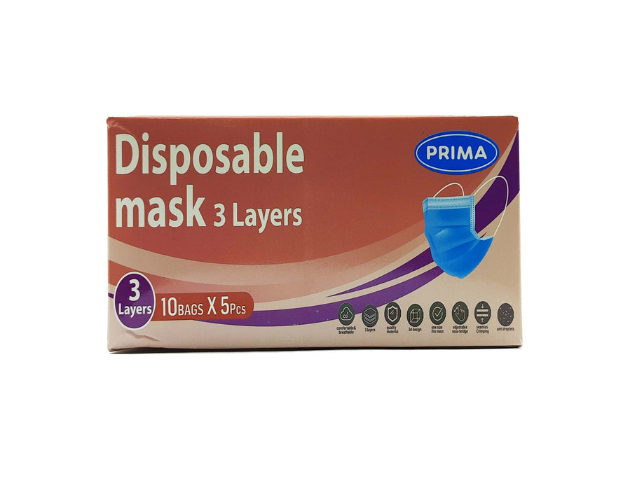 Prima Box of Laminated Face Mask 3 layers, 5x1 Pack , 50 Pcs