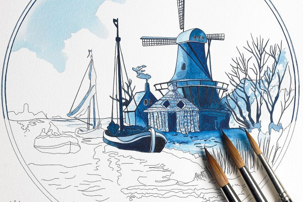 كتاب تلوين تصاميم البلاط الهولندي التقليدي 6518 – تلون بالوان مائية -20 تصميم – مقاس 15× 15من بيبين